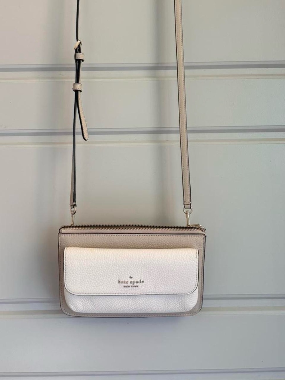 kate spade Two-Tone Pebble Leather Crossbody in White and Taupe